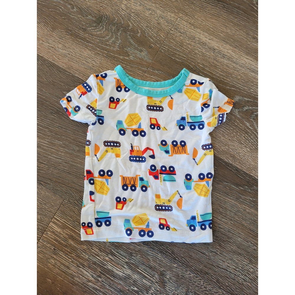 Little Me Bamboo Construction Trucks Graphic Tee Snug Fit Short‎ Sleeve 12 #9